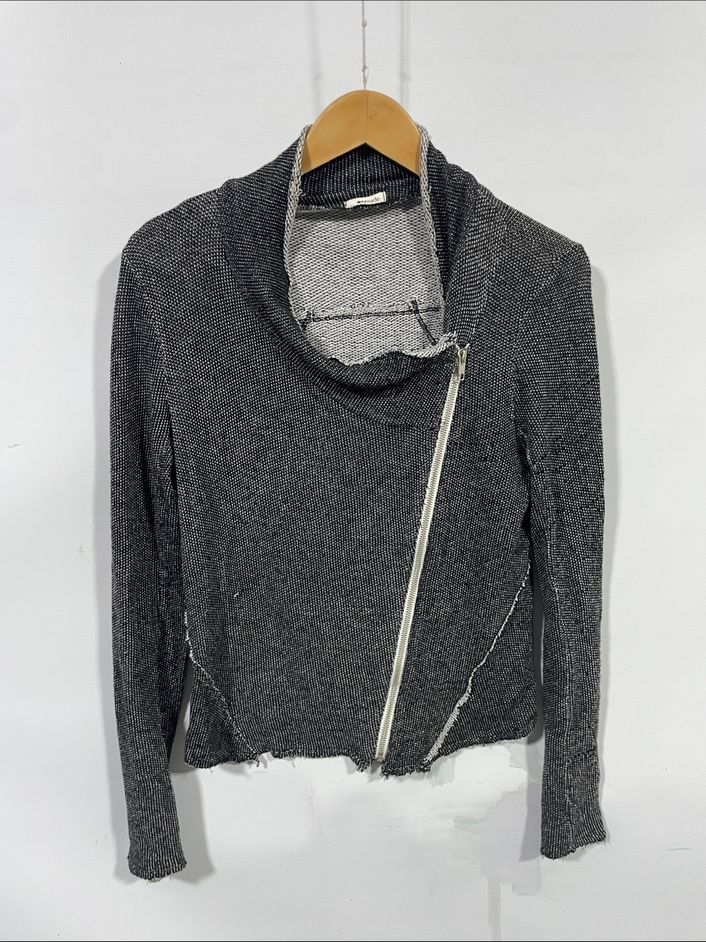LA Made Charcoal Asymmetrical Zip Cowl Neck Sweater